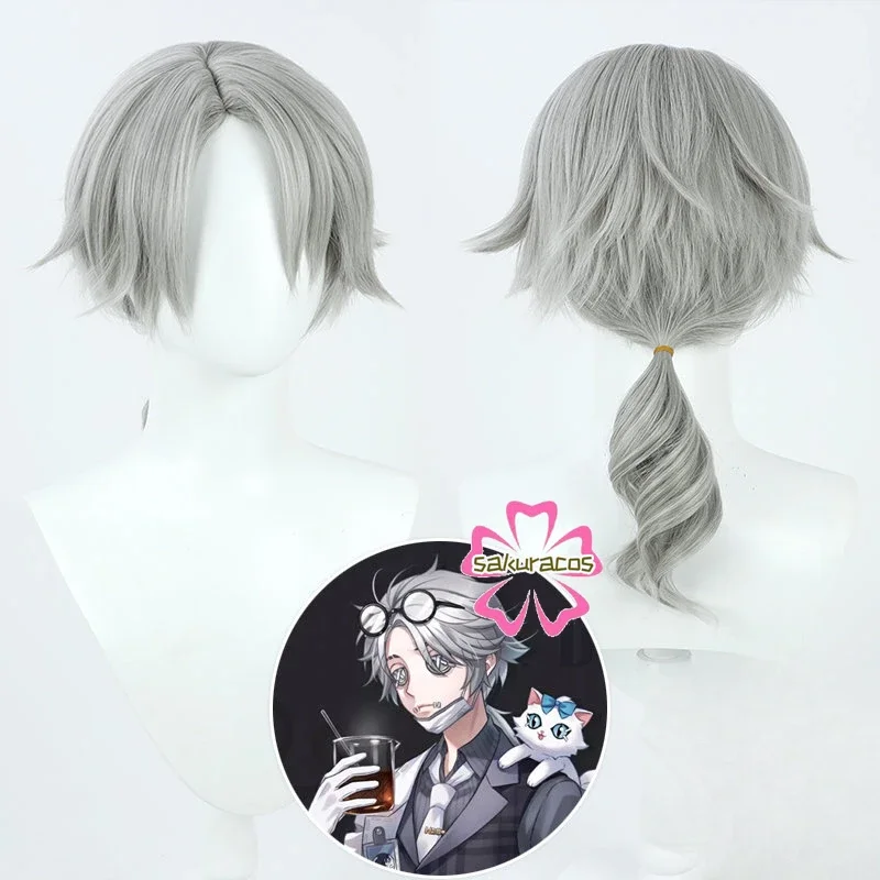 

Embalmer Aesop Carl Cosplay Wig Identity V Gray 45cm Synthetic Hair Heat Resistant Halloween Carnival Role Play Party + Wig Cap