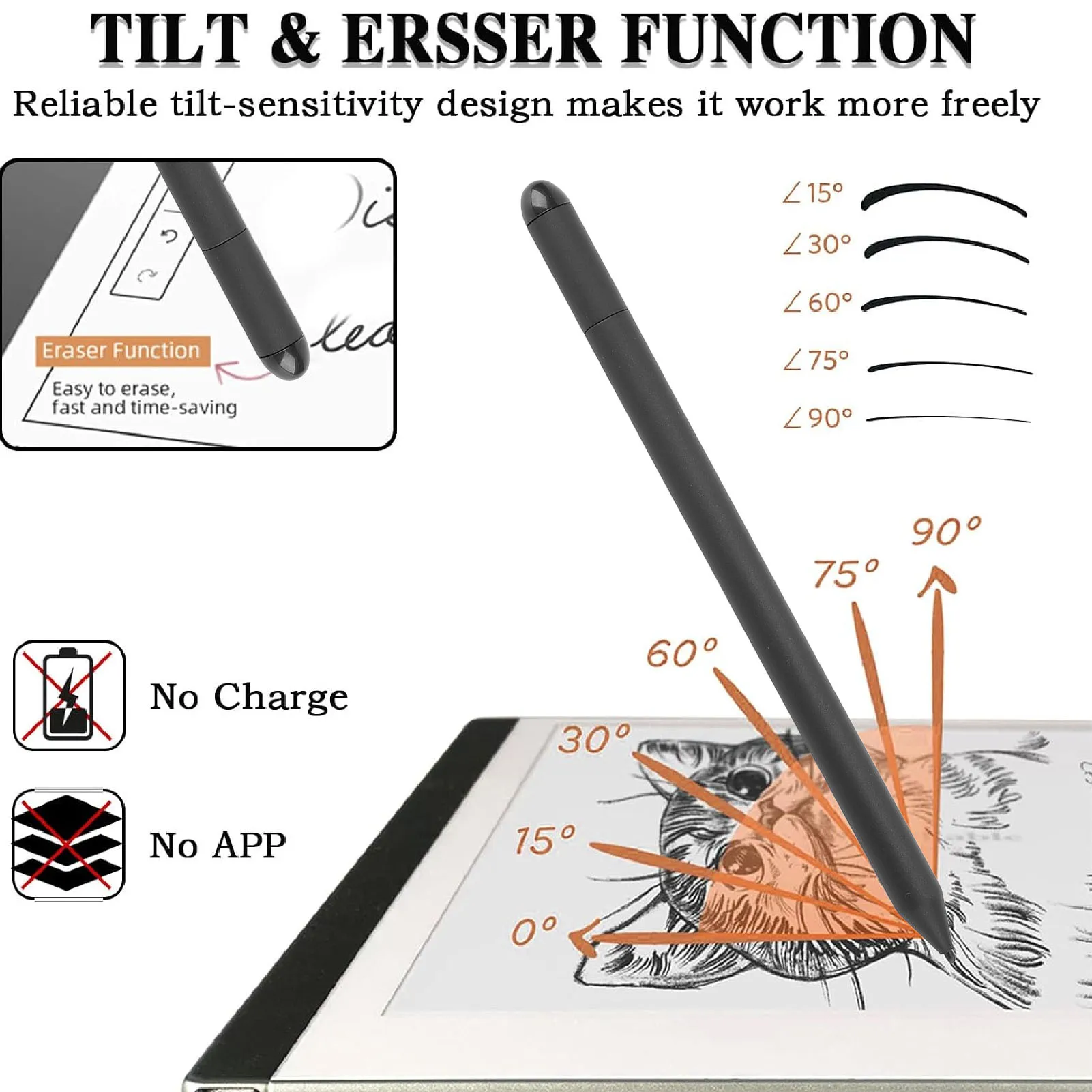 Magnetic EMR  ABS Palm Rejection EMR  Pen Black 4096 Pressure Sensitivity Tilt Support with Clip for Remarkable 2 1