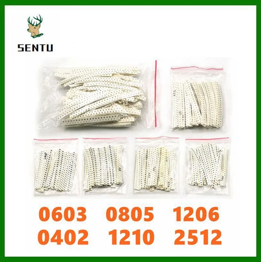 0402 0603 0805 1206 1210 2515 Resistor Kit Assorted 1R to 1M Ohm 1% SMD Sample Kit DIY 3.3R 5.1R 10R 47R 62R 82R 1K 10K