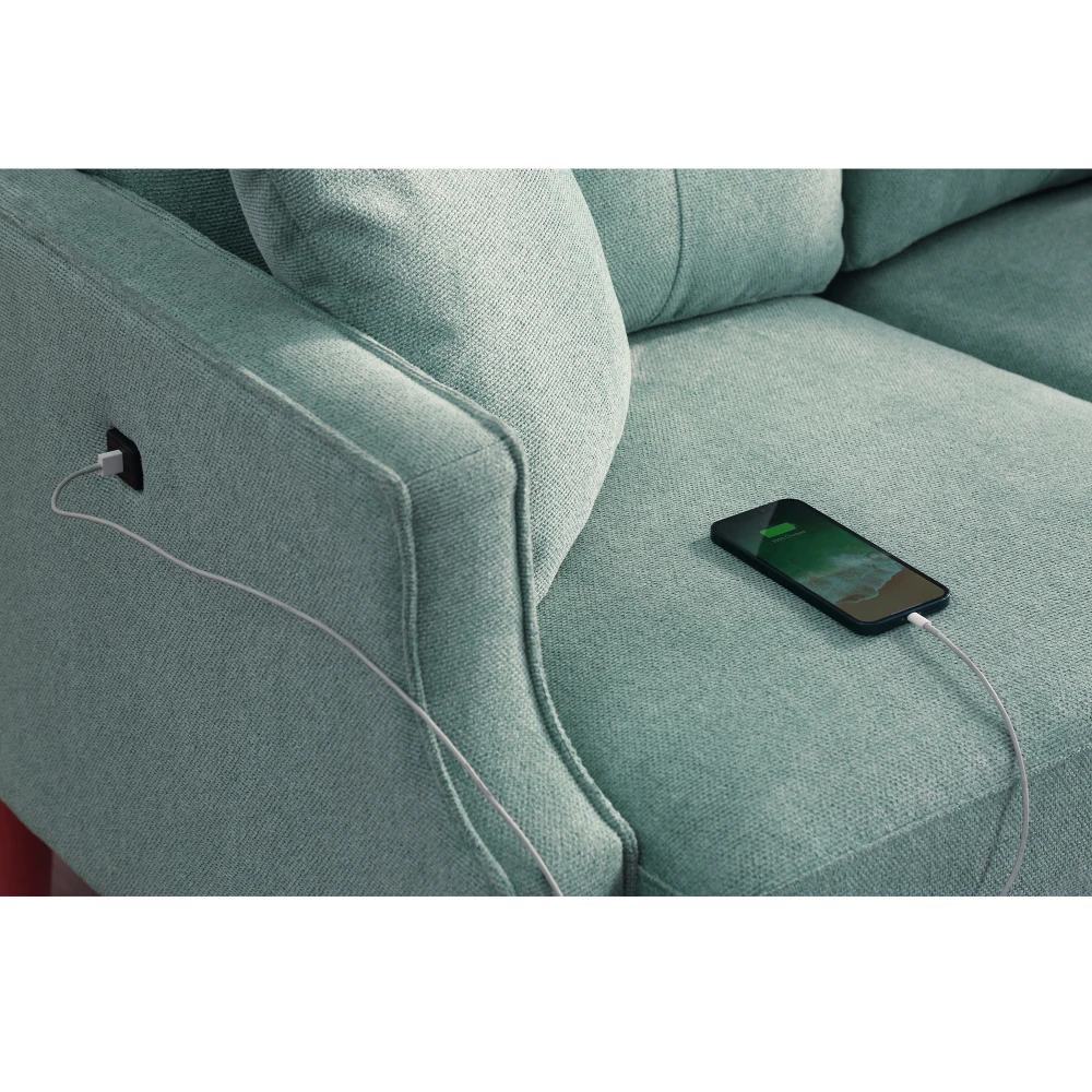 Living Space 2 Seater Sofa Loveseat Waterproof Fabric Baby Blue USB Charge 5