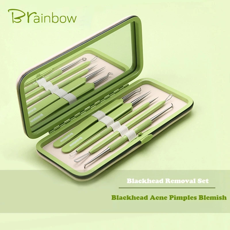 Brainbow 5pcs/Box Best Blackhead Extractor Tool Set Stainless Acne Needle Pimple Tweezers Blackhead and Comedone Acne Extractor