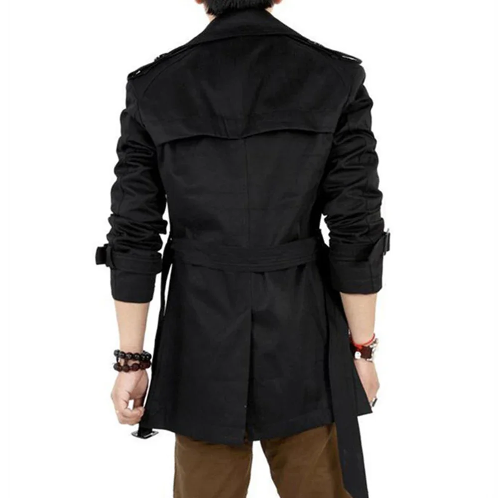 Autumn And Winter Mens Mid-Length Trench Coat Elegant British Solid Color Coat Korean Style Double-Breasted Casual Trench Coat 5