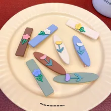 

2021 Simple Cartoon Flower Hairpin Girl Side Clip Rainbow Color Geometric Hairpin Broken Hair Bangs Clip Korean Hair Accessories