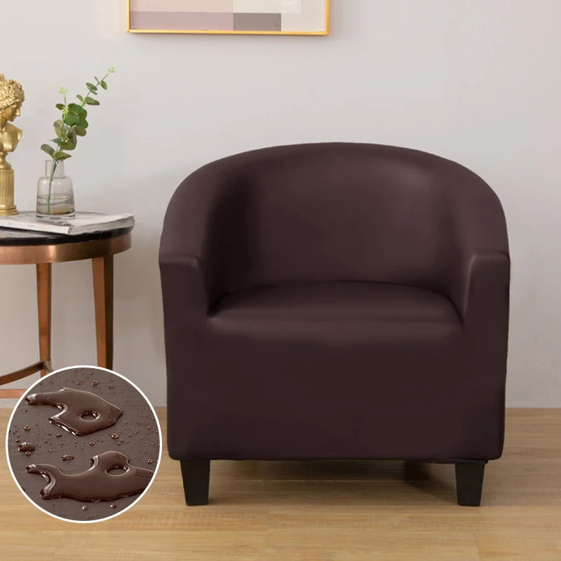 Waterproof Club Chair Slipcover Faux Leather Tub Chair Cover Barrel Chair Slipcover Half Round Armchair Cover for Living Room 6