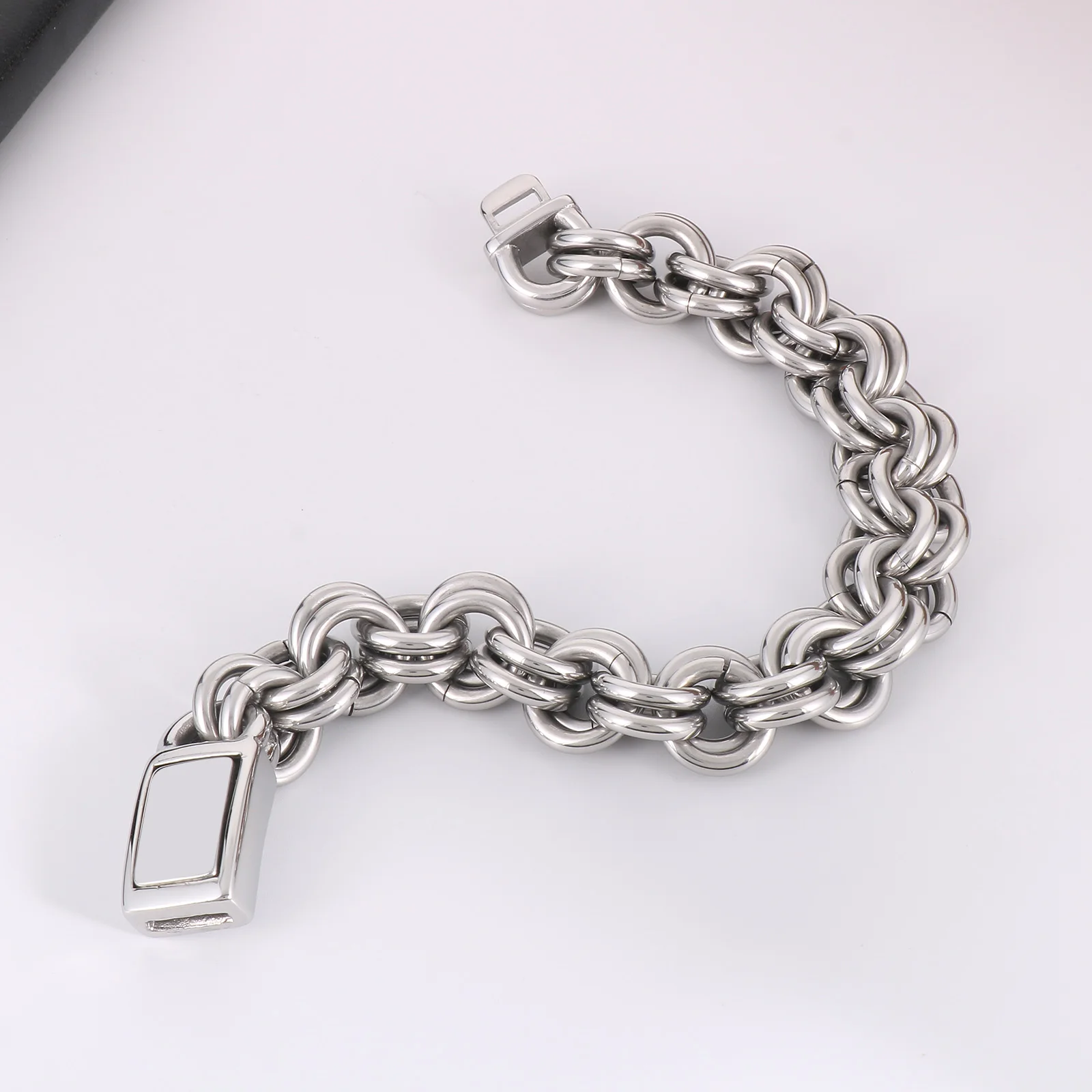 KALEN Punk Fashion Personality Double Layer O Chain Men's Retro Bracelet Stainless Steel For Men Bracelet Jewelry Gift