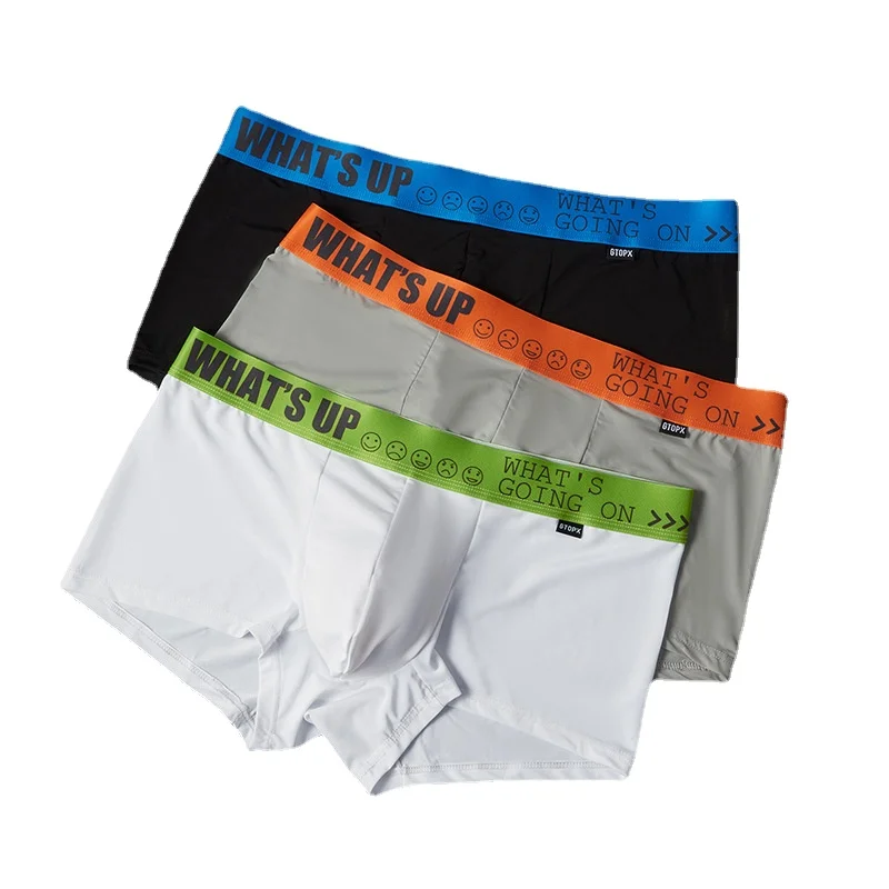GTOPX Mens Underwear Solid Color Thin Ice Silk U Convex Low Waist Breathable Sports Boxers for Boys 3pcs/pack_voghion.com