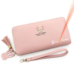 New Long Women Wallets Free Name Engraving Brand Card Holder Big Capacity Phone Pocket Female Wallet Quality Zipper Women Purse