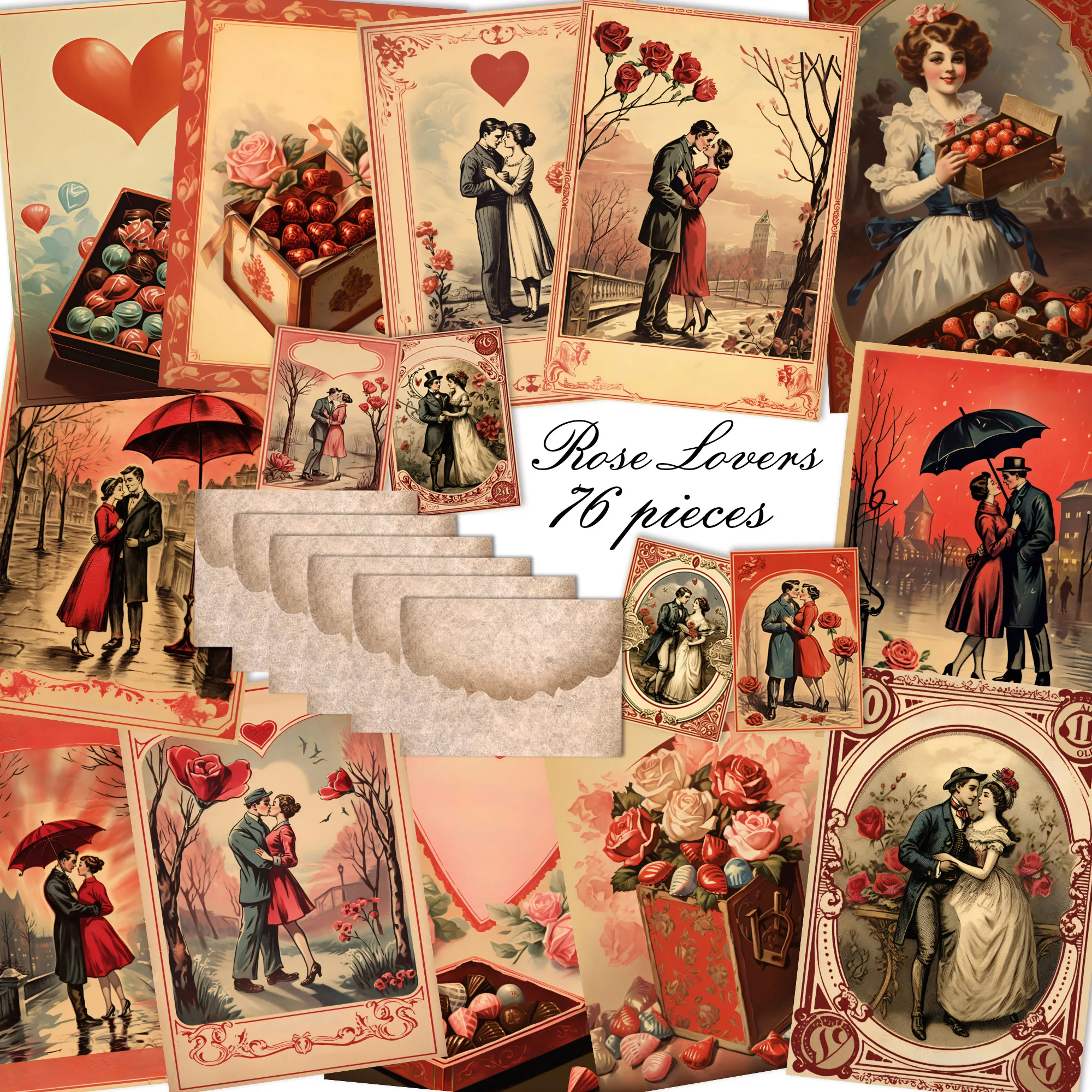 76pieces(with 8 envelopes) Valentine's Day PostCards Kits with Sticker for Scrapbooking Supplies Junk Journal Kits Art