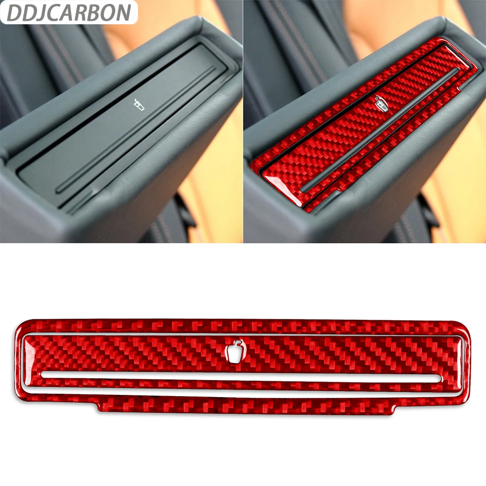 Carbon Fiber Rear Armrest Cup Holder Trim Cover Car Interior Sticker