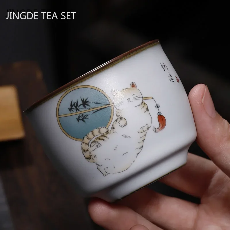 Tea Cup Retro Ru Kiln Ceramic Teacup Coffee Cup Handmade Tea Bowl Chinese Tea Set Accessories 100ml tea cup