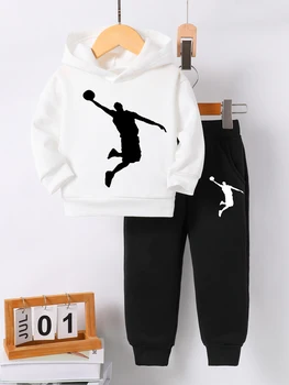 1-8yrs old kids Boy Basketball Fleece Hooded Sweatshirt Pants Outdoor Clothes Sets Cheap 1