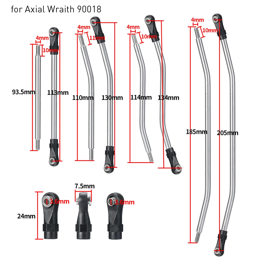 AXSPEED 10-teiliges Verbindungsstangen-Set aus Edelstahl mit Kugelkopf für Axial SCX10 II 90046 Wraith 90018 90048 TRX-4 1/10 RC Car – Detail 9