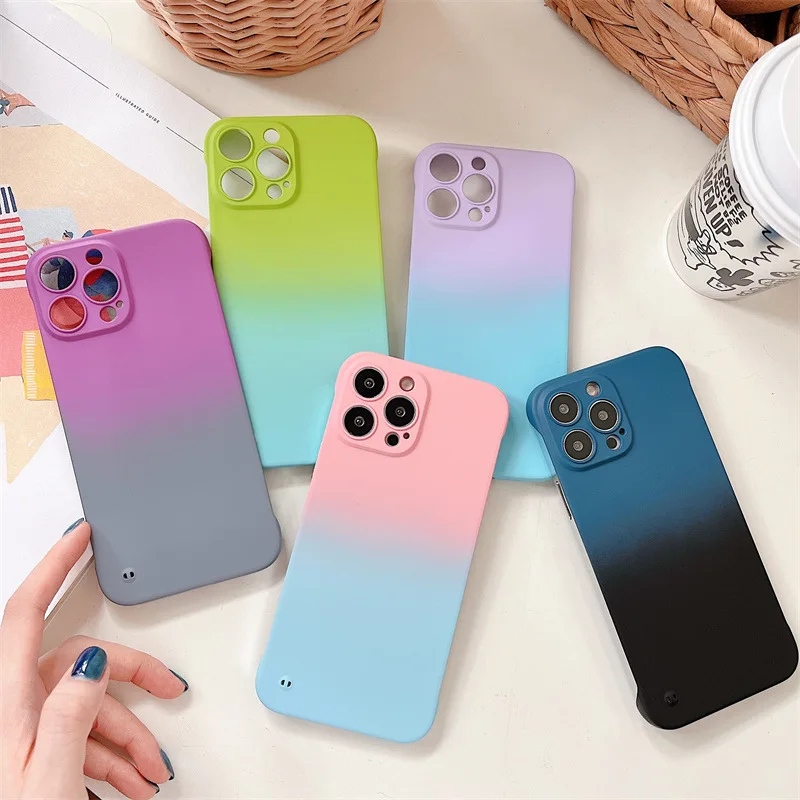 

Gradient Color Bezel-less PC Hard Case For iPhone X XS XR XSMAX 11 12 Pro 13 14 Promax Ultra-thin Solid Color Frosted Phone Case