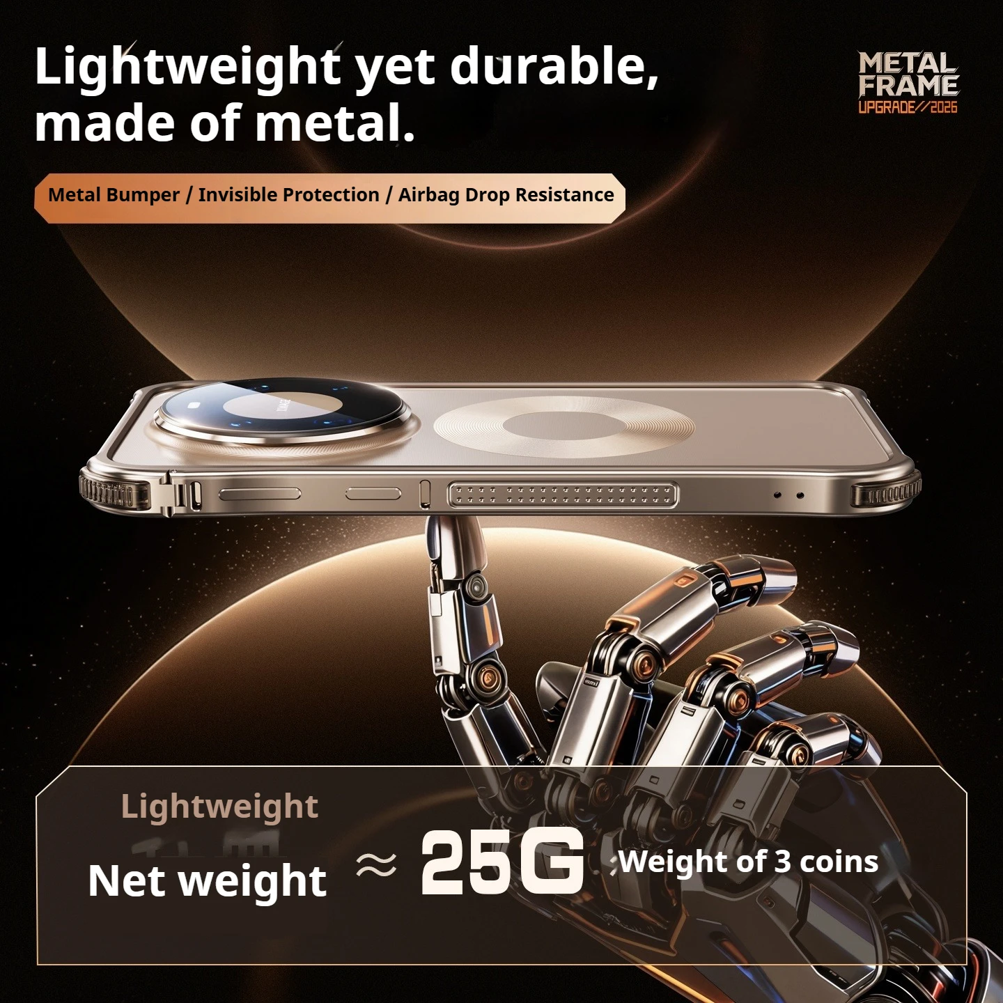 Eary Aluminum Bumper Phone Case with Camera Lens Protector - Shockproof Cover