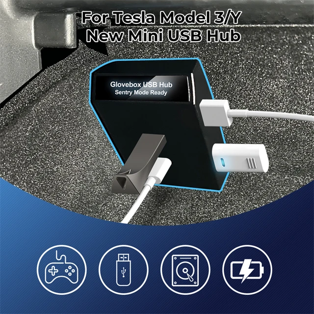 Tesla Model Y & 3 USB Hub w/ LED Light And Micro SD Slot For