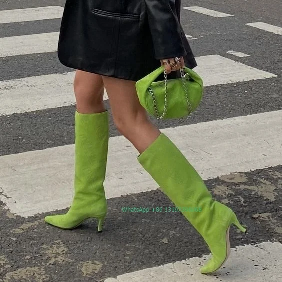 Suede Knee Low Heel Shoes Suede Comfoty Boots Suede Dress Boots