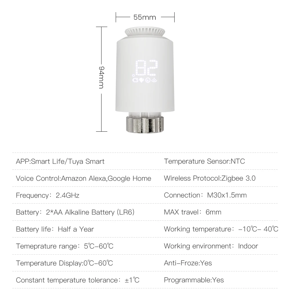 Tuya ZigBee TRV Thermostatic Radiator Valve,Radiator Programmable App Remote Tem