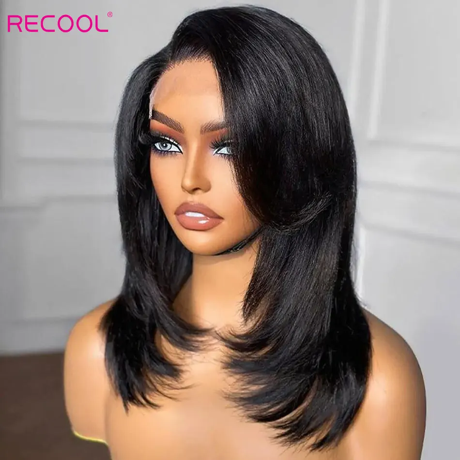 Recool Pre Plucked Handcraft Layered Cut 6&times;5 HD Lace Closure Wig Pre Bleached Wear&Go Glueless Short Bob Wig Human Hair