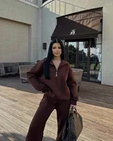 Nouvel ensemble deux pièces décontracté et sportif, pull à col montant, sweat-shirt à manches longues, pantalon long à jambes larges pour vêtements pour femmes 5