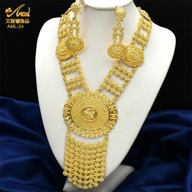 24K Gold Bridal Jewelry Set – Elegant Necklace & Earrings for Weddings and Special Occasions