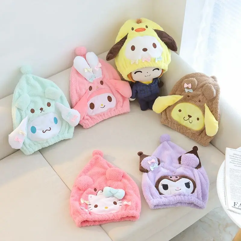 

My Melody Kuromi Anime Kawaii Sanrio Soft Shower Cap Scarf Cinnamoroll Cartoon Cute Dry Hair Cap Absorbent Towel Girls Toys