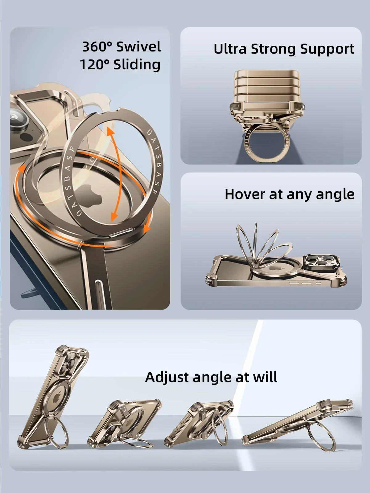 Eary Z Shape Metal Magsafe Phone Case for iPhone16 15 14 13 12 Pro Max Magnetic 360°Rotation Stand Metal Frameless Cover Bumper