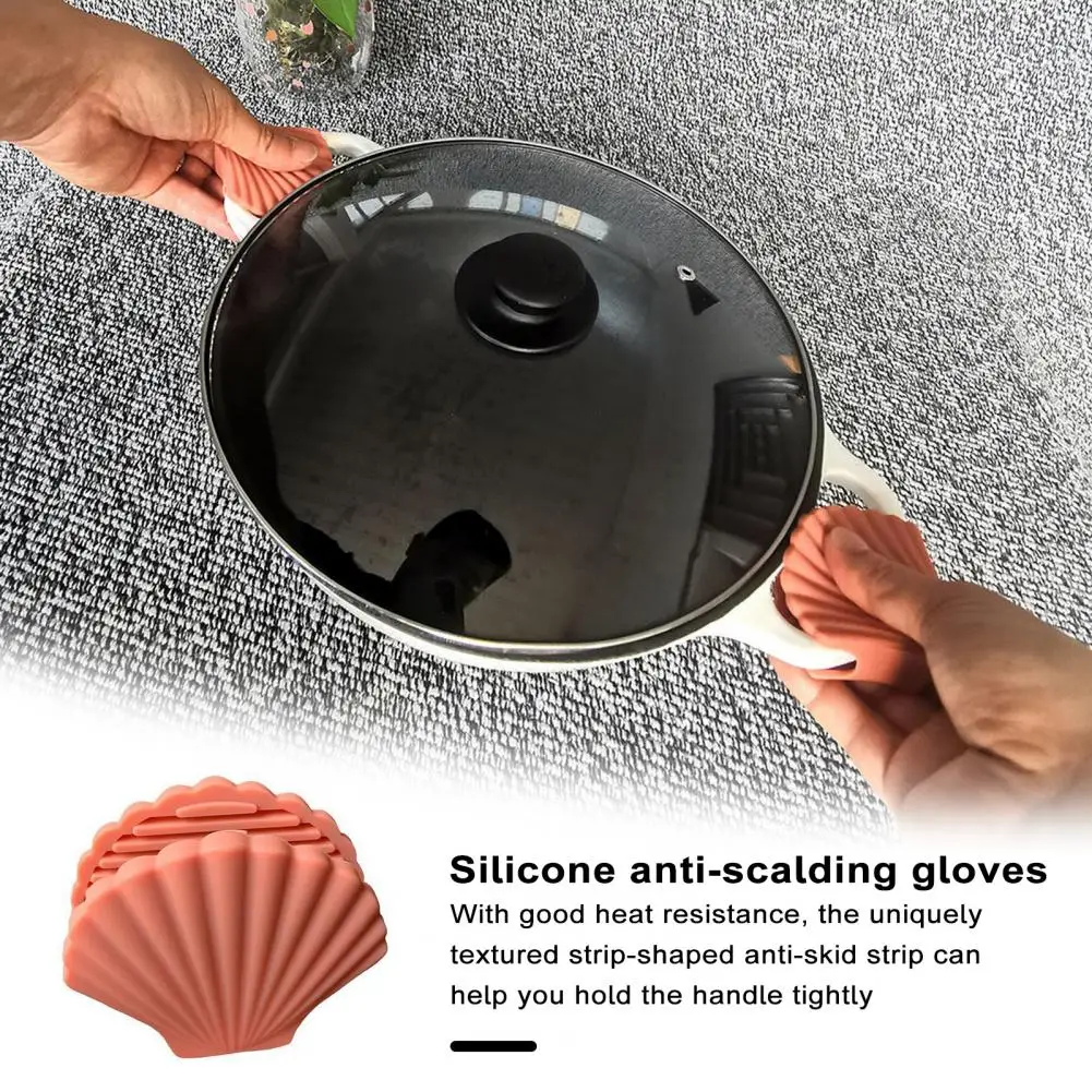 2Pcs Silicone Anti-scald Gloves Shell Shape Heat Resistant Non-Slip Grip Microwave Oven Pot Handle Mitt Lid Holder Kitchen Tool silicone oven mitts,kitchen gloves,silicone oven gloves