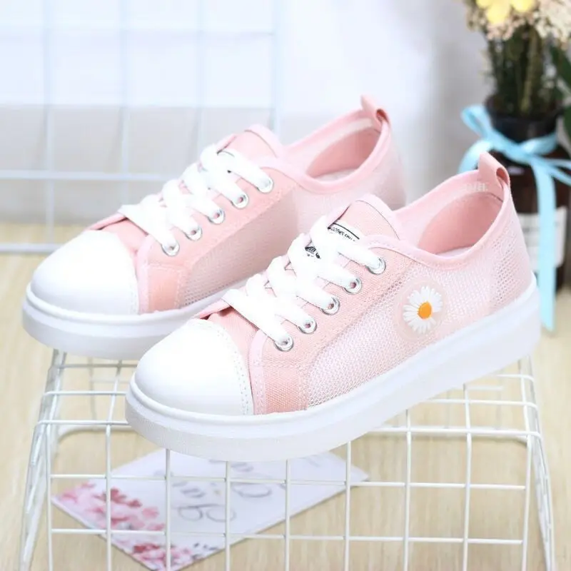 Women Vulcanized Shoes New Tennis Sports Summer Mesh Breathable Lace Walking Fitness Thick Soled Women Sports Shoes
