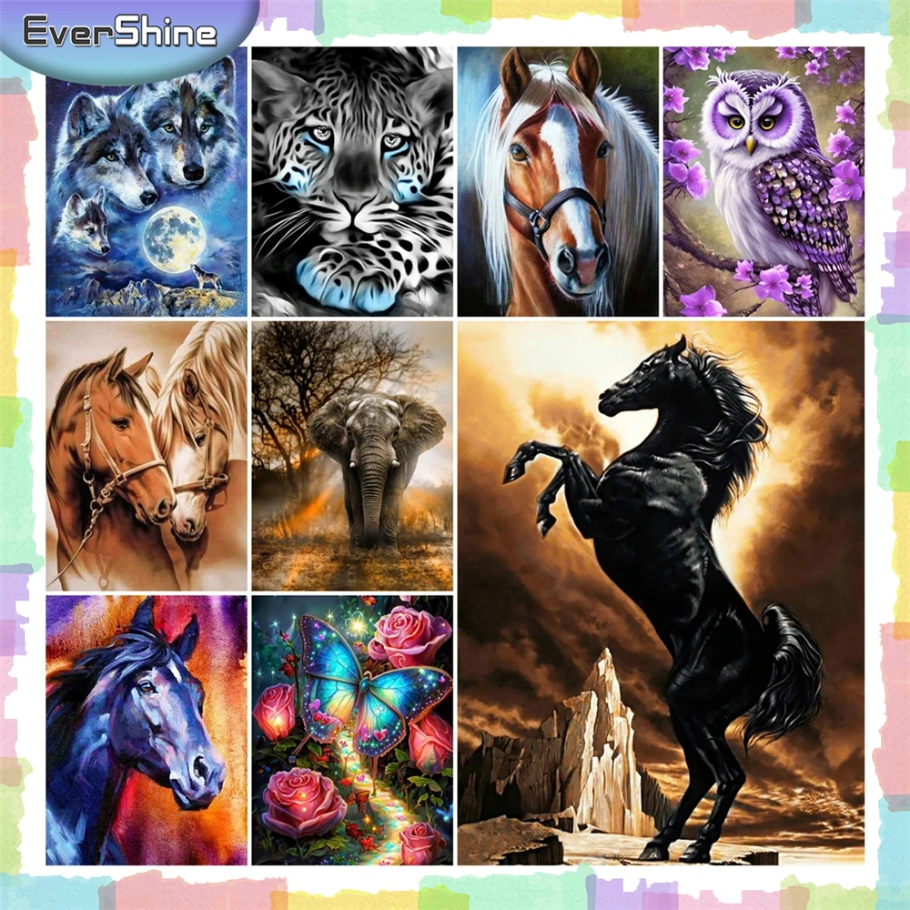 EverShine DIY Diamond Embroidery Animal Horse Rhinestone Pictures Painting Wolf Full Drill Mosaic Leopard Wall Decor diamond painting