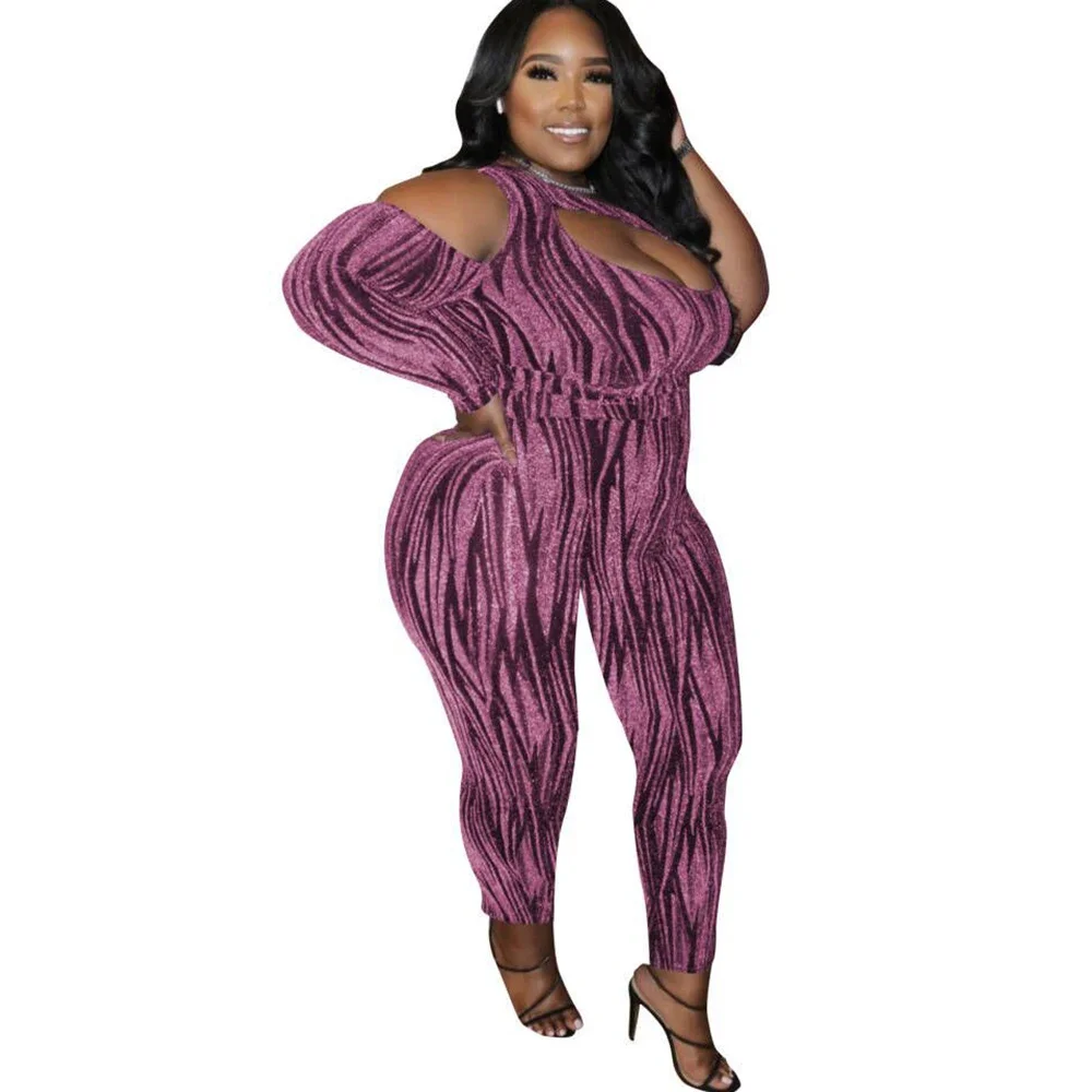 Sexy Jumpsuits Plus Size Women Clothing  Single Long Sleeve Hollow Out  Club Outfits Bodycon Stretch Wholesale Drop Shipping