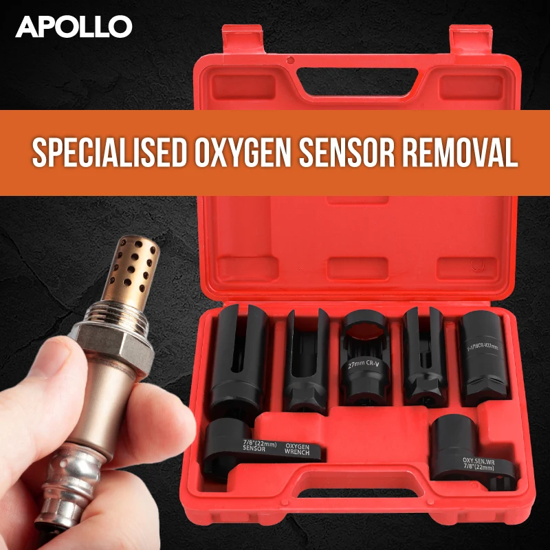 APOLLO 3/5/7/10PC Universal O2 ออกซิเจน Lambda Sensor ประแจซ็อกเก็ตเครื่องมือ Remover ชุดติดตั้งกล่องเซนเซอร์ออกซิเจนถอดชุดเครื่องมือ 1