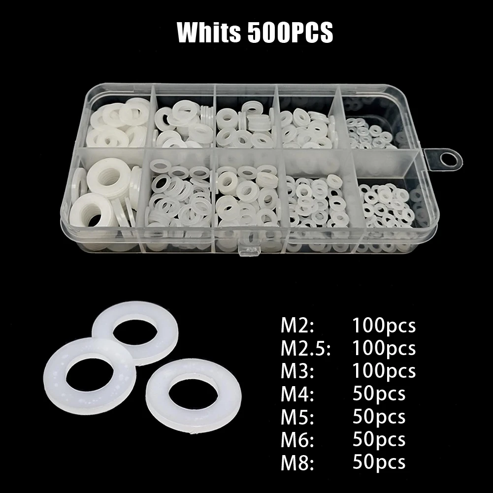 Description Picture 2 of item500Pcs M2 M2.5 M3 M4- M5 M6 M8 White Plastic Nylon Flat Washer Flat Gasket Screw Bolt Insulation Washer Assembly Kit