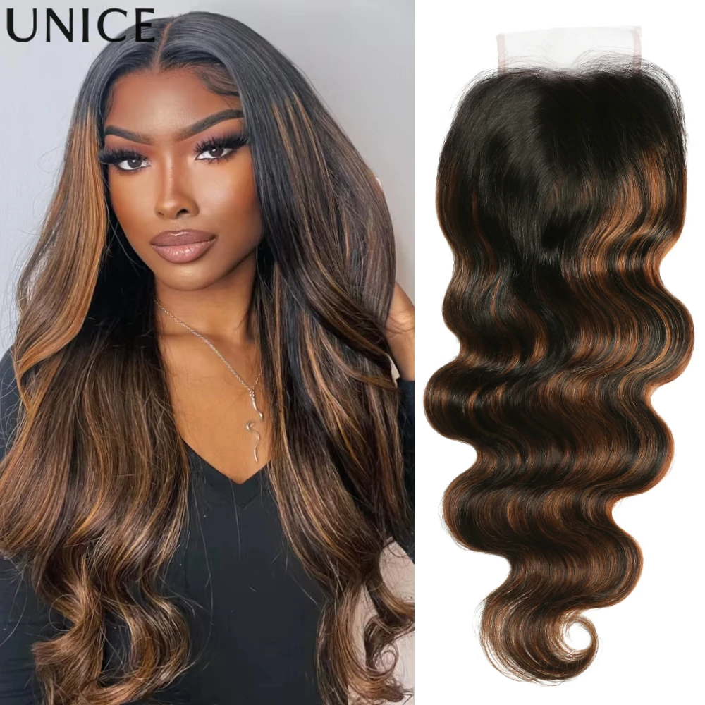 Ombre Brown Highlights Body Wave Closure - 100% Human Hair