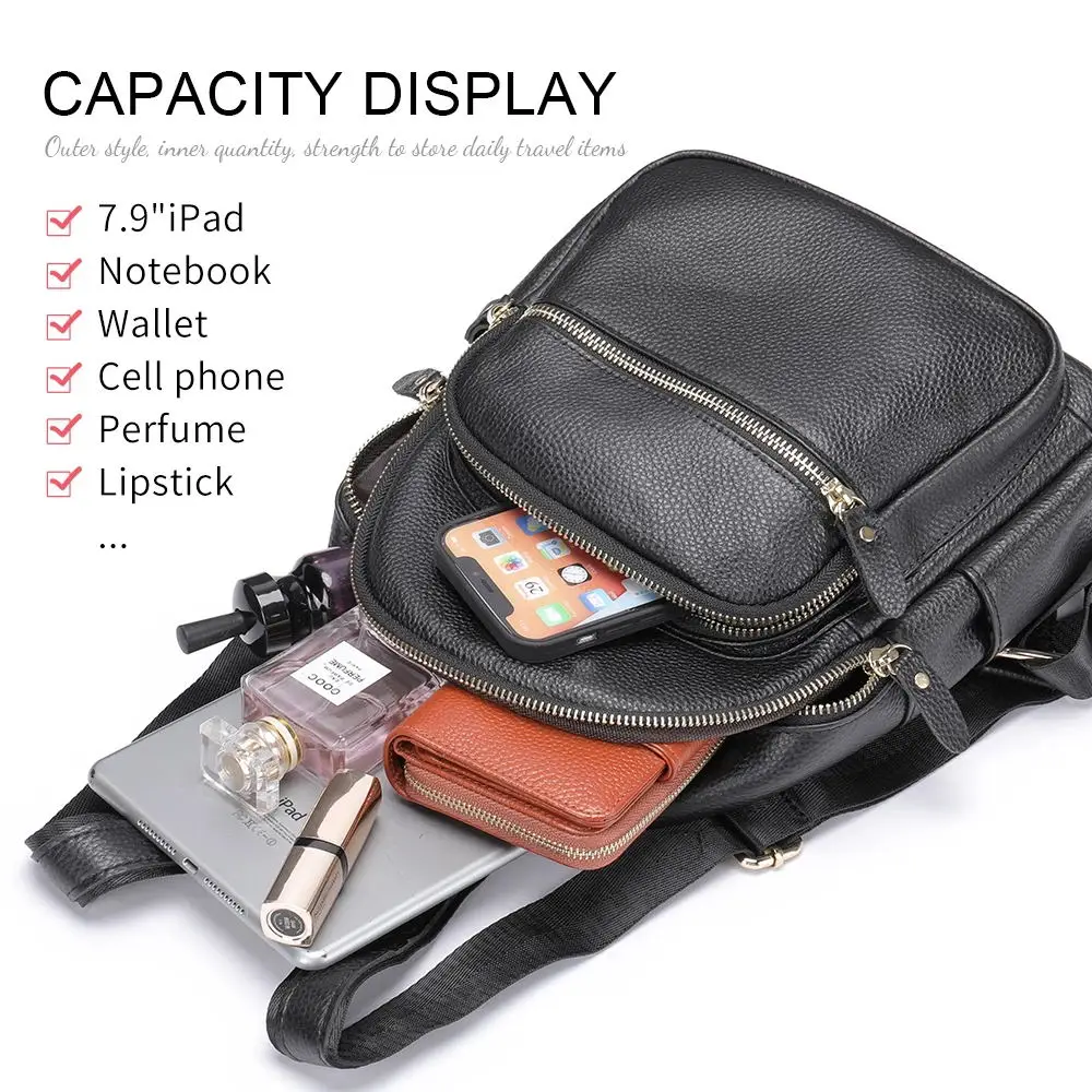 Woman Travel Bag BGenuine Leather Backpack Girls Female School Bag