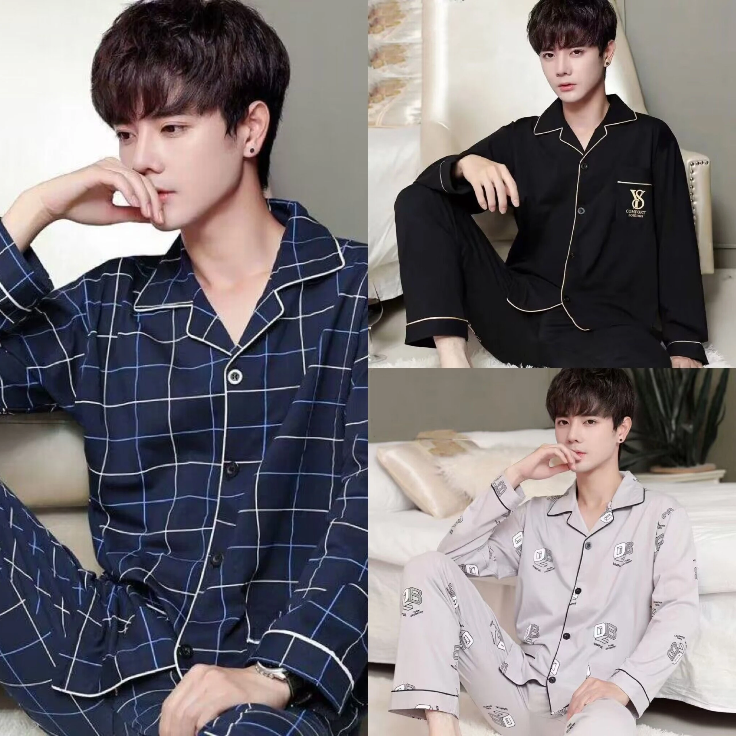 Spring And Summer Cotton Man Pajamas Set Pajamas Set Long-Sleeved Trousers Boys Pajamas for Teenagers Casual Homewear