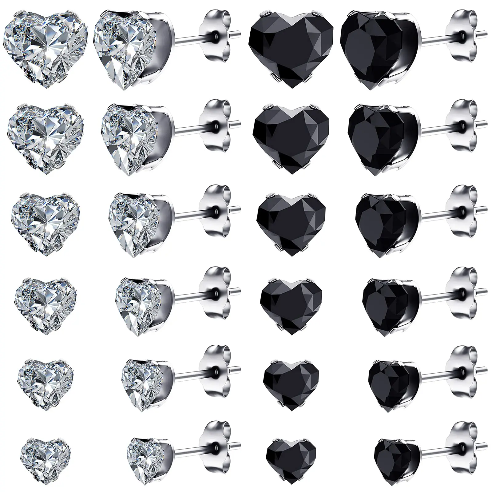 1 Pair 3mm-8mm Medical Stainless steel Crystal Zircon Ear Studs Earrings For Women/Men 4 Prong Tragus Cartilage Piercing Jewelry