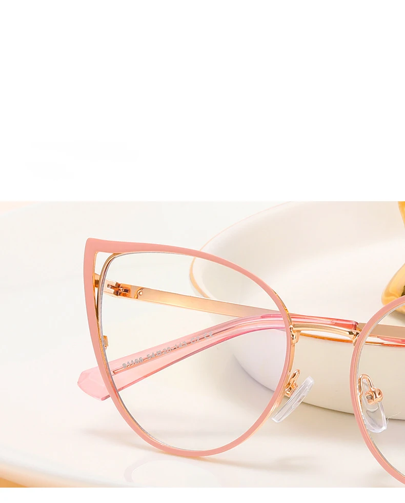56987 Mode Metall Cat Eye Brillengestell Frauen Trend Aushöhlen Anti Blaues Licht Computer Brille Federscharnier Klare Brillen – Detail 10