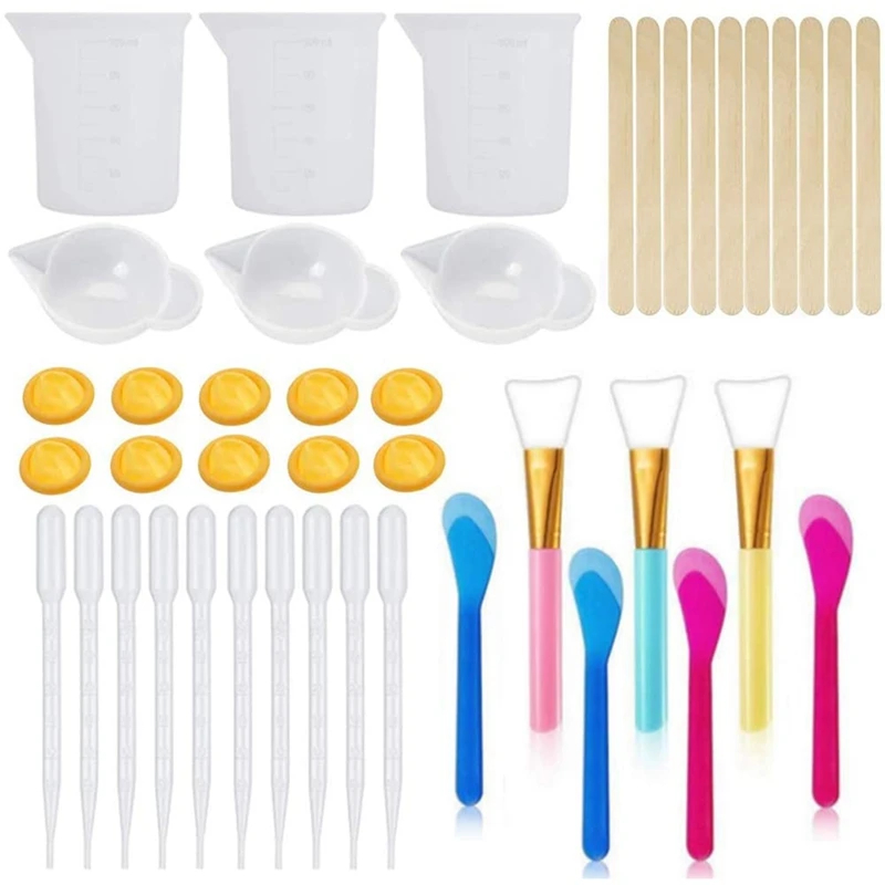 43PCS Resin Mixing Tool Kit - Silicone Measuring Cups For Epoxy Resin Silicone Mixing Cups,Silicone Brushes,Pipettes,Ect 30pcs set silicone mold tool kit 100 ml silicone measuring cups mini mixing silicone cup silicone brush finger cot silicone mat