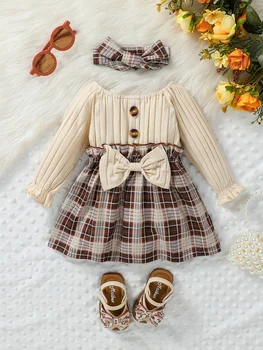 Baby Girls Plaid Bow Long-Sleeve Dress 1