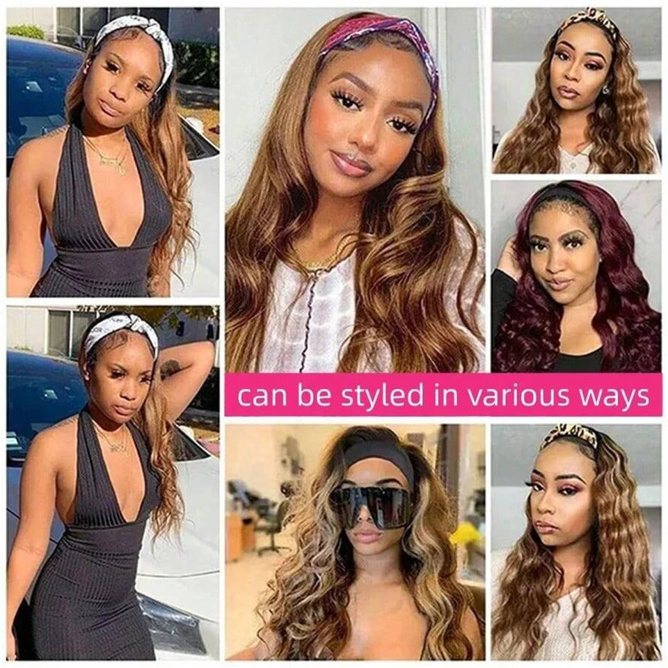 Parrucche in capelli umani 4/27 biondi con riflessi, ondulate, con fascia, colore ombré, brasiliane, senza colla, 100% capelli umani per donna - immagine 5