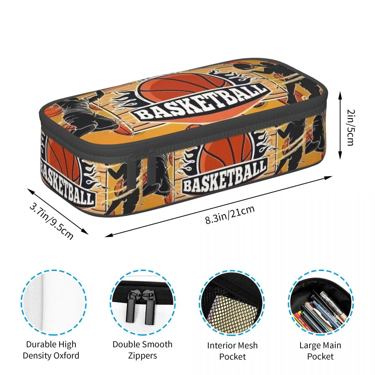 Kawaii Basketball Pencil Cases for Girls Boys Dots Round Physical culture Large Storage Pen Box Bag School Supplies