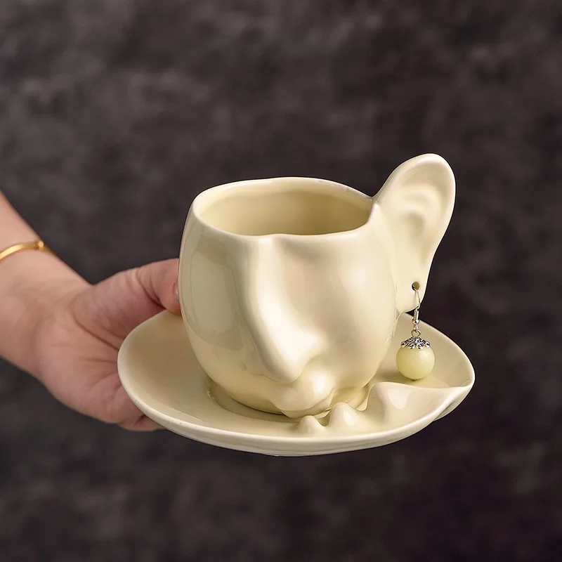 

Light Luxury Creative and Refined Cute Kiss Face Ceramic Wearable Earrings Coffee Cup Plate