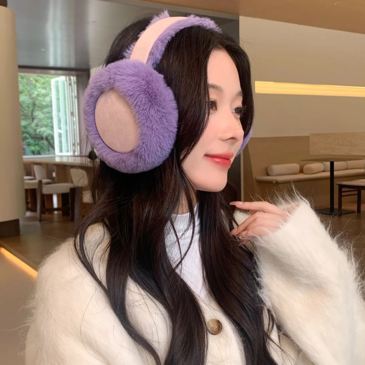 Warm Earmuffs Fur Earmuffs Fashion Plush Thicken Earmuffs Women Maillard Brown Suede Ear Cover Winter Warm Soft Earlap Accessories Outdoor Cold Protection