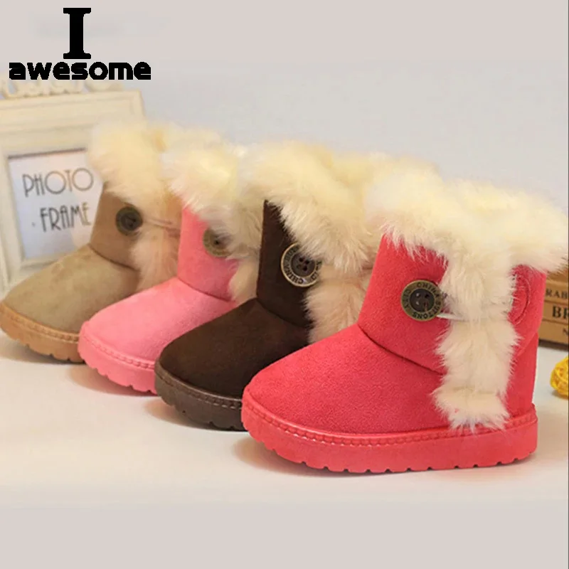 Classic Turned-over Baby Plush Children Boots for Boys Girls 2023 Artificial Fur High Top Keep Warm Kids Shoes Not Smooth