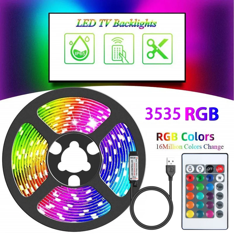 Bluetooth LED Light Bar with Infrared Remote Control LED Strip Lights 24 Keys 3535 RGB Tape for TV Backlight Bedroom Decoration led strip lights with 24 keys bluetooth app control tv background music sync tape for bedroom decoration smd5050 neon light dc5v