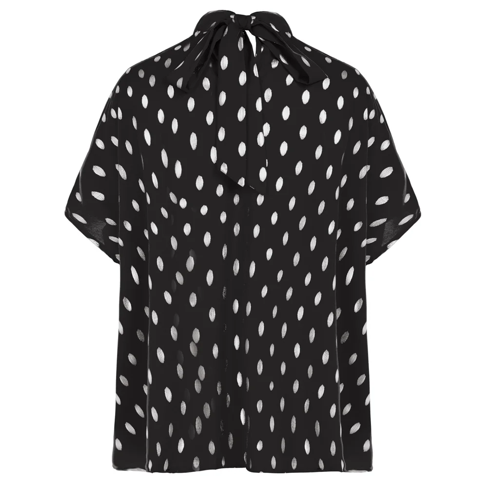 

Модная женская футболка KK с принтом в горошек, блузка с горячим тиснением, свободный крой, пуловер с рукавом 1/2 и воротником-стойкой, топы, футболка, летняя Новинка