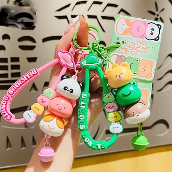 해피 애니멀 젤리 인형 열쇠 고리, 만화 팬더 개 개구리 곰 고양이 동물 열쇠 고리, 여자 친구 키즈 가방 선물