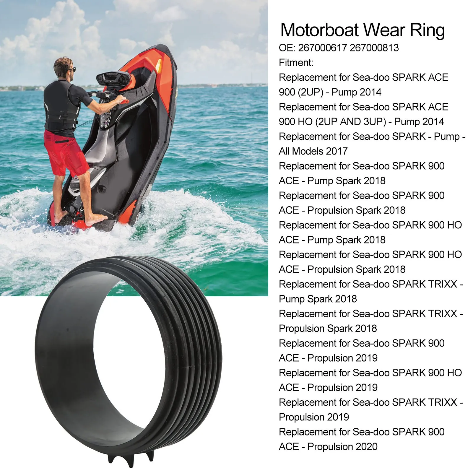 267000617 Motorboat Wear Ring 267000617 High Performance Replacement for Sea‑doo SPARK 900 TRIXX Motorboat Wear Ring