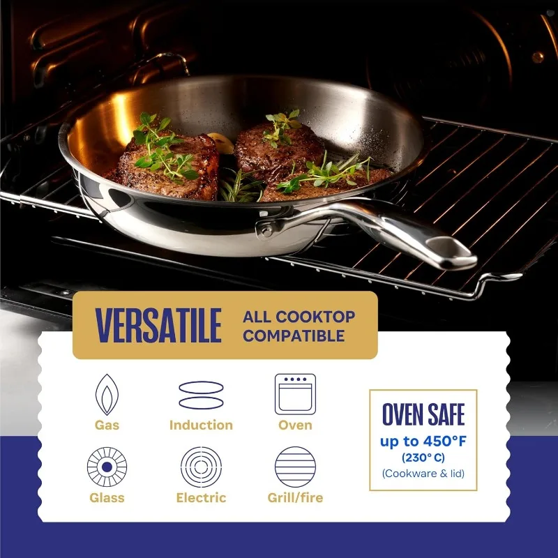 LEGEND COOKWARE 5 Ply Stainless Steel Pots and Pans Set 14-Piece, Induction, Non-Toxic, Oven Safe| Best 18/0 Full Clad 4
