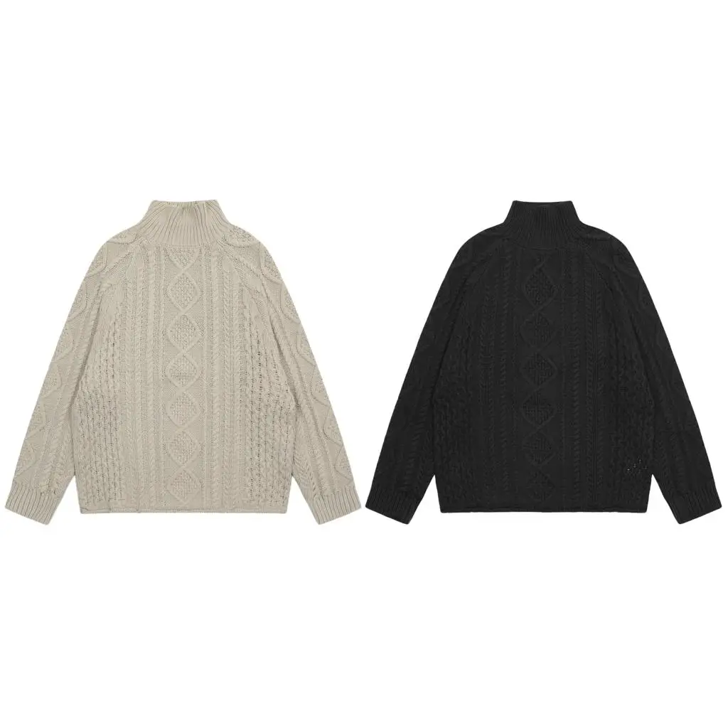 

23Autumn Winter ESSENTIALS 8th Collection Casual Loose Jacquard High Neck Knit Sweater Men Women Hip hop Streetwear Oversized